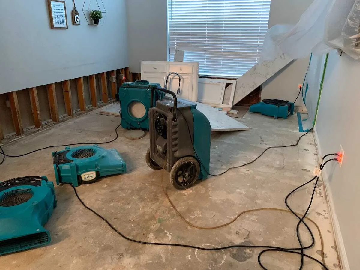 Dehumidifier in flood-cut room for Water Damage Restoration in Ansonia